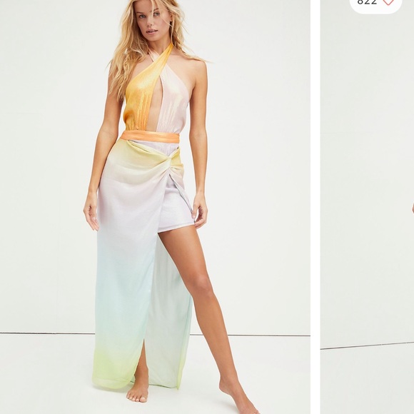 Free People x Rococo Sand Sunset Dreams Cross Halter Top & Maxi Skirt Set XS